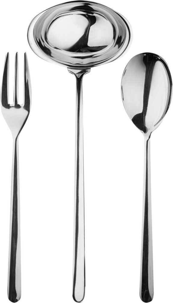 Mepra Serving Set Fork Flatware Set, Spoon and Ladle Linea Flatware Set, Set of 3 - Silver-Tone