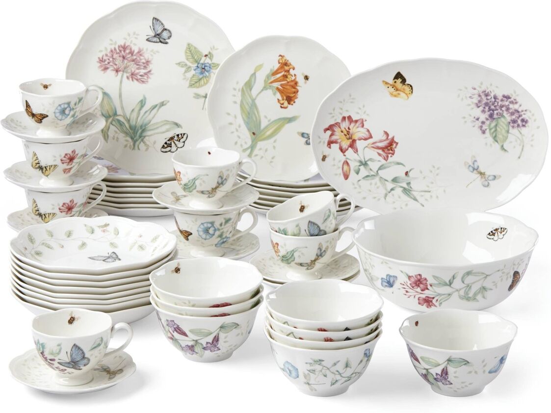 Lenox Butterfly Meadow 50 Pc. Dinnerware Set, Service for 8, Created for Macy's - White Body W/multicolor Floral and Botan