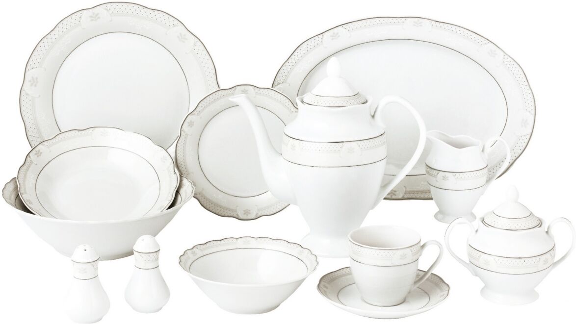 Lorren Home Trends Atara Wavy 57-pc Dinnerware Set, Service for 8 - Silver