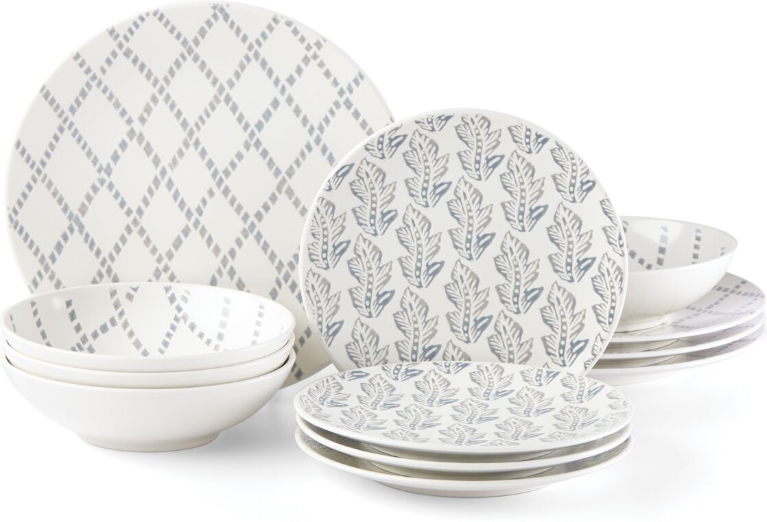 Lenox Textured Neutrals Lattice/Leaf 12-pc Dinnerware Set, Service for 4 - Multi Chambray