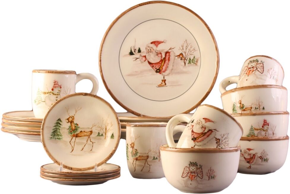 American Atelier Christmas Twig 20 Piece Dinnerware Set - White