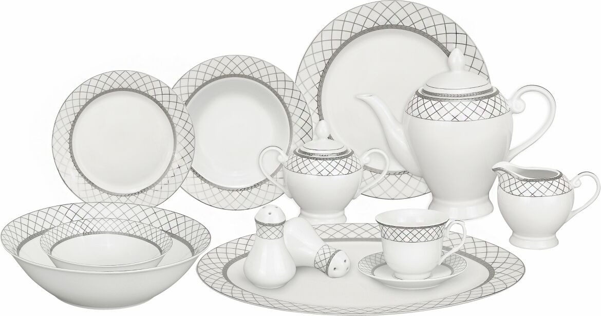 Lorren Home Trends Verona 57-Pc. Dinnerware Set, Service for 8 - Silver