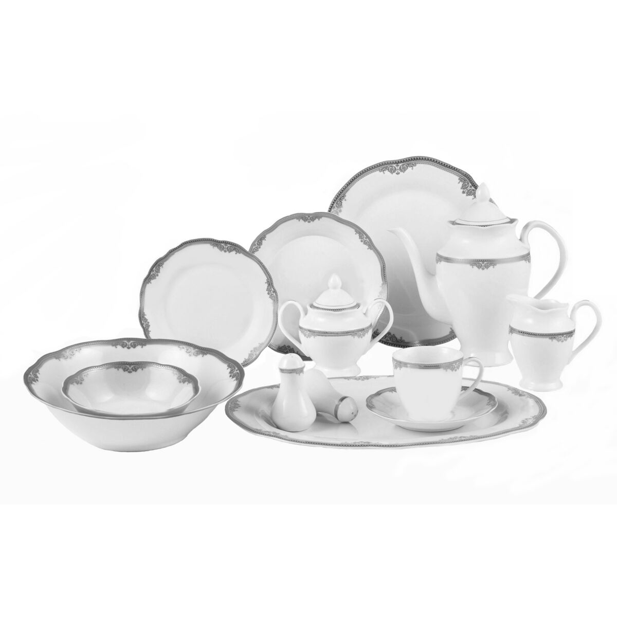 Lorren Home Trends Elizabeth 57-Pc. Dinnerware Set, Service for 8 - Silver