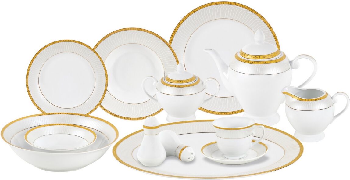 Lorren Home Trends Alina Gold 57-pc Dinnerware Set, Service for 8 - Gold