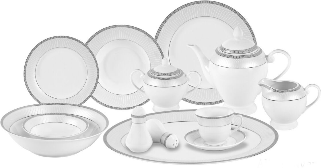 Lorren Home Trends Alina Silver 57-pc Dinnerware Set, Service for 8 - Silver