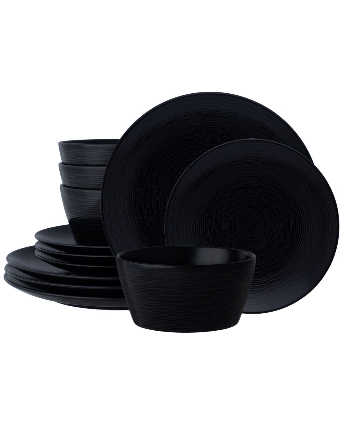 Noritake Swirl Coupe 12 Piece Dinnerware Set, Service For 4 - Black