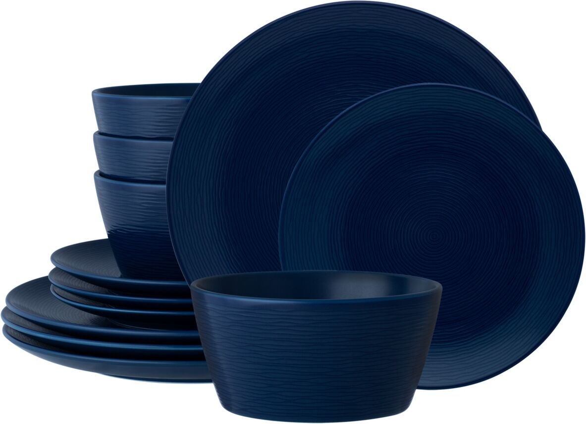 Noritake Swirl Coupe 12 Piece Dinnerware Set, Service For 4 - Navy