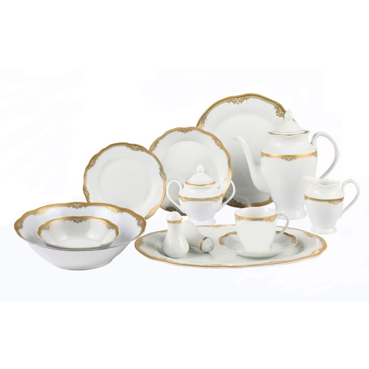 Lorren Home Trends Catherine 57-Pc. Dinnerware Set, Service for 8 - Gold