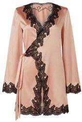 Agent Provocateur Amelea Kimono aus Seide mit Spitze Pfirsichrosa S, M, L