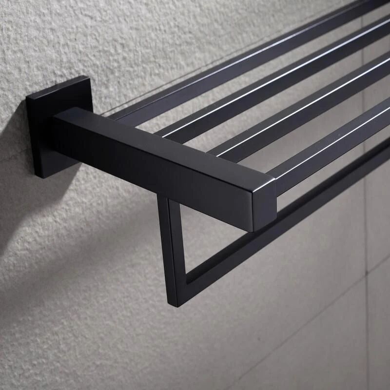 Unbranded 600mm Black Towel Shelf Double Bar Rack Rail Holder Wall Mount SS304