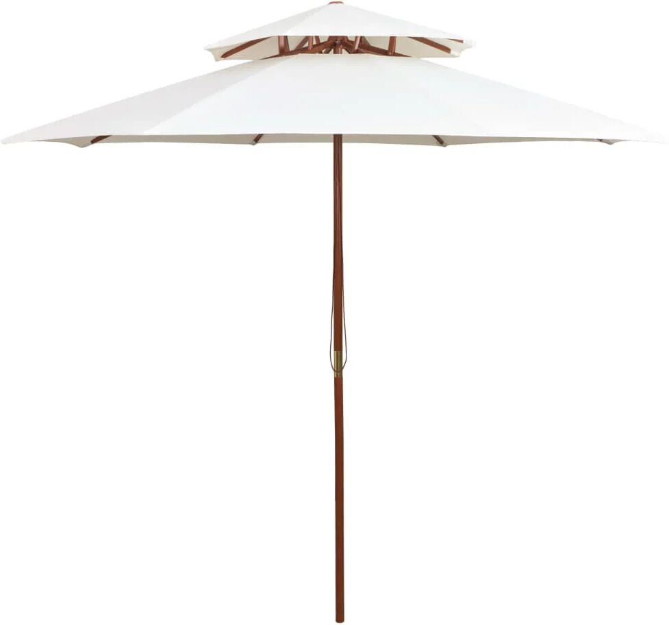 Unbranded Double Decker Parasol 270 x 270 Cm Wooden Pole Cream White