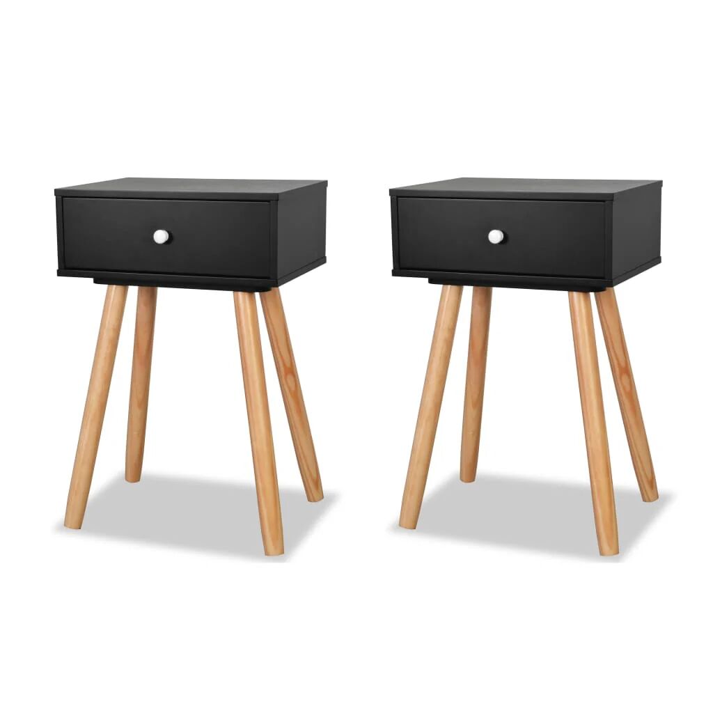Unbranded Bedside Tables 2 Pcs Solid Pinewood 40 x 30 x 61 Cm Black
