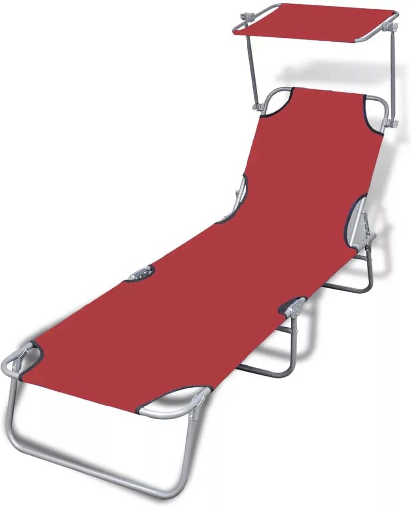 Unbranded Outdoor Sunlounger Foldable With Canopy Red 189 x 58 x 27 Cm