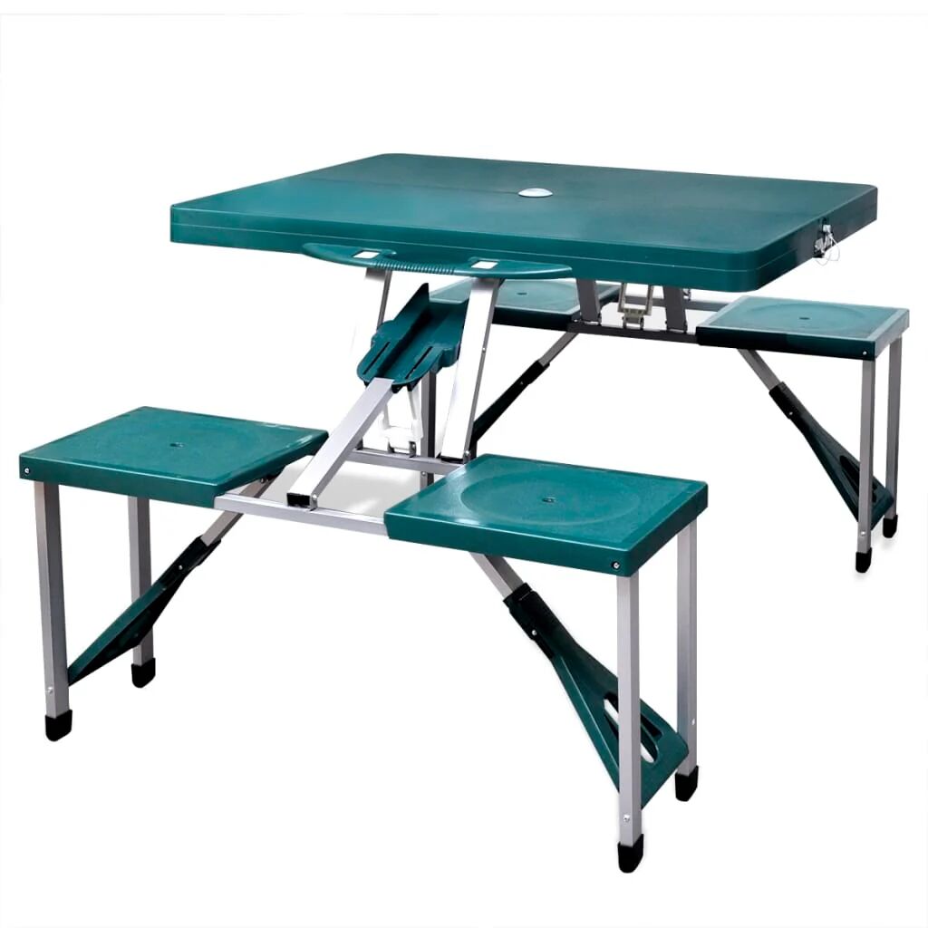 Unbranded Foldable Camping Table Set with 4 Stools Extra Light Green