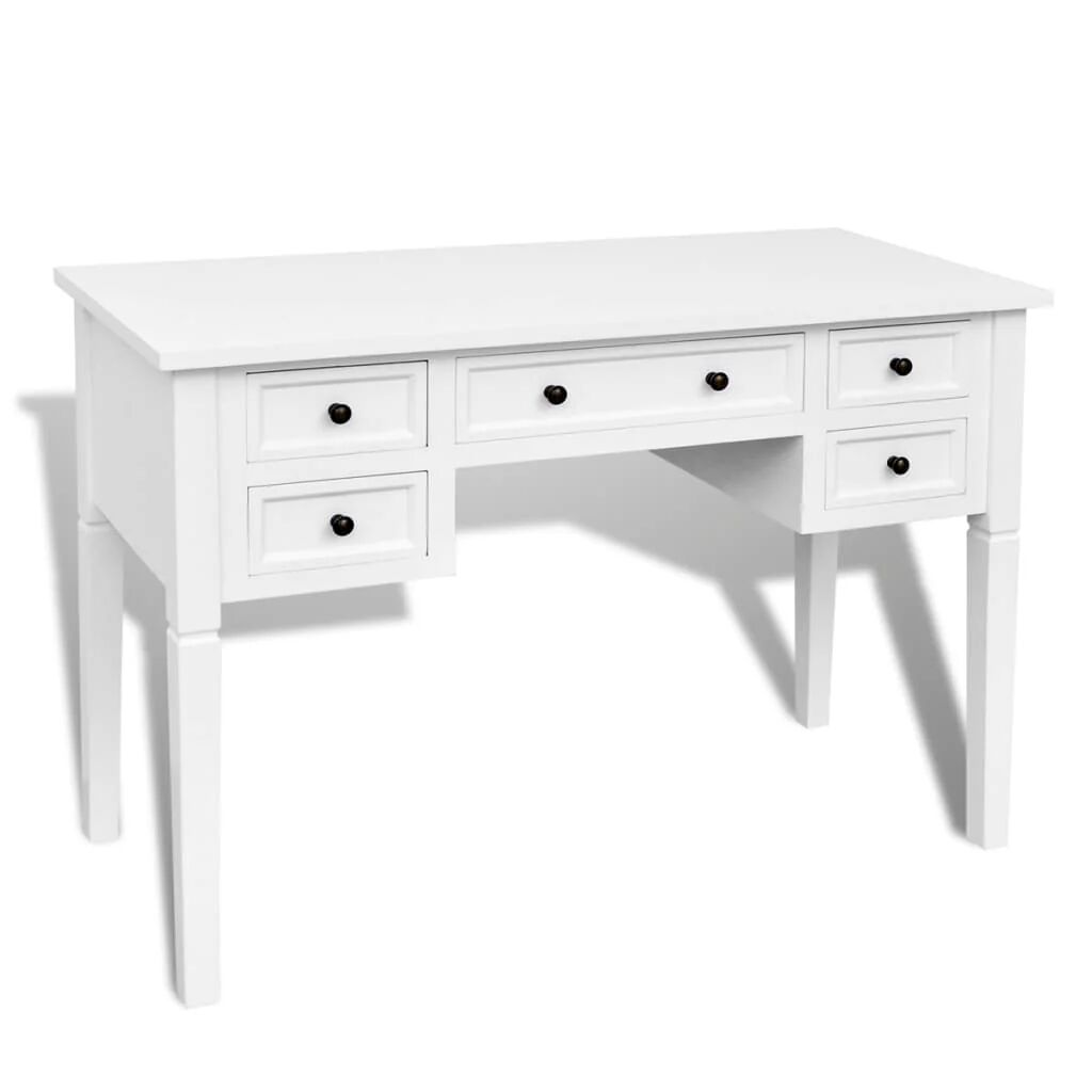 Unbranded White Writing Desk With 5 Drawers