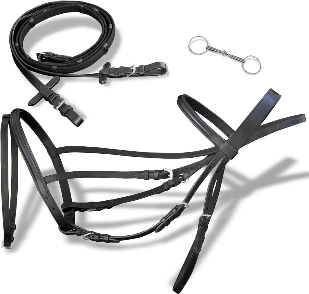 Unbranded Leather Flash Bridle With Reins And Bit Black Cob