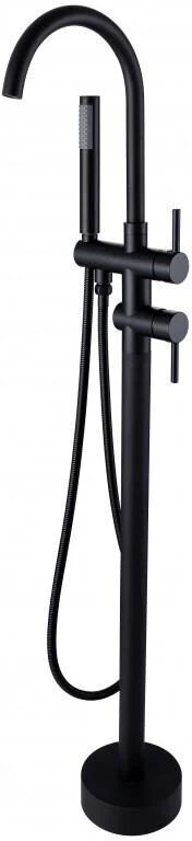 Unbranded Euro Freestanding Round Matte Black Bath Mixer Spout w/ Handheld Head