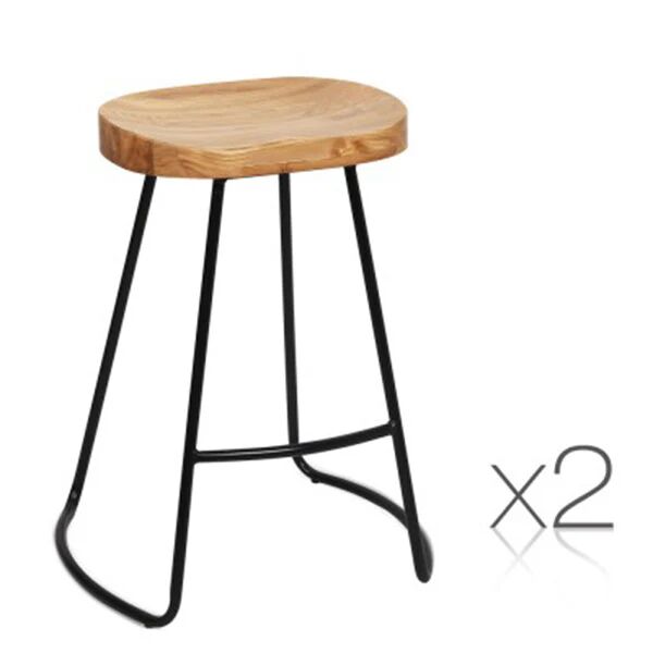 Artiss 65 Cm Steel Bar Stools With Wooden Seat (Set of 2)