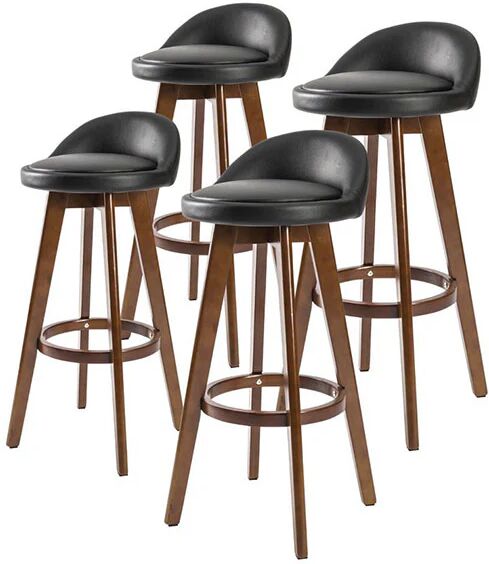 Unbranded 4X 72Cm Oak Wood Bar Stool Leather Leila Black Brown