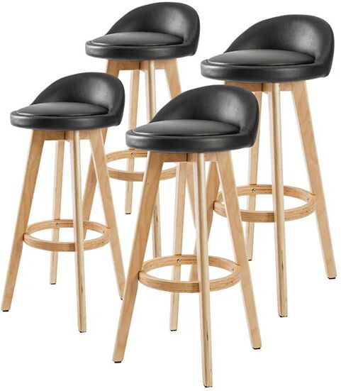 Unbranded 4X 72Cm Oak Wood Bar Stool Leather Leila Black