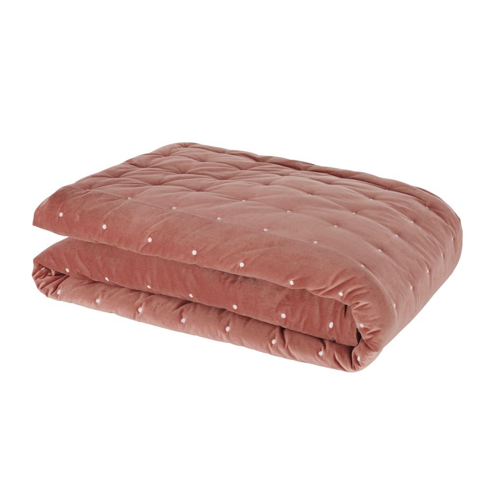 Maisons du Monde Boutis en velours coton vieux rose 240x260