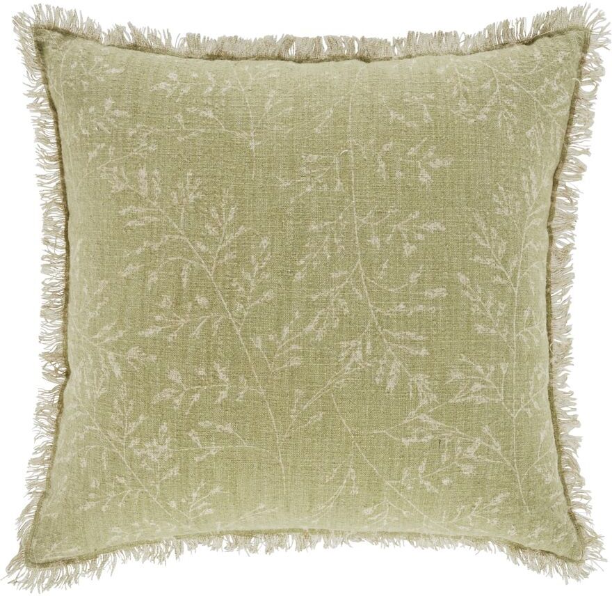 Maisons du Monde Coussin écru et vert motif floral imprimé 45x45