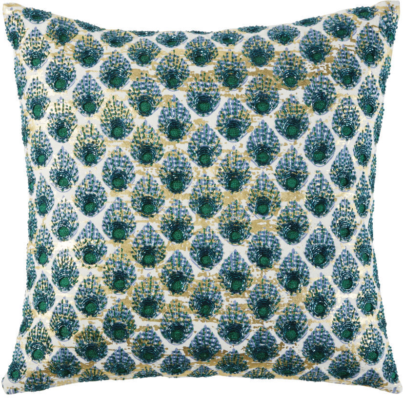 Maisons du Monde Coussin en coton beige motifs graphiques verts et dorés 45x45