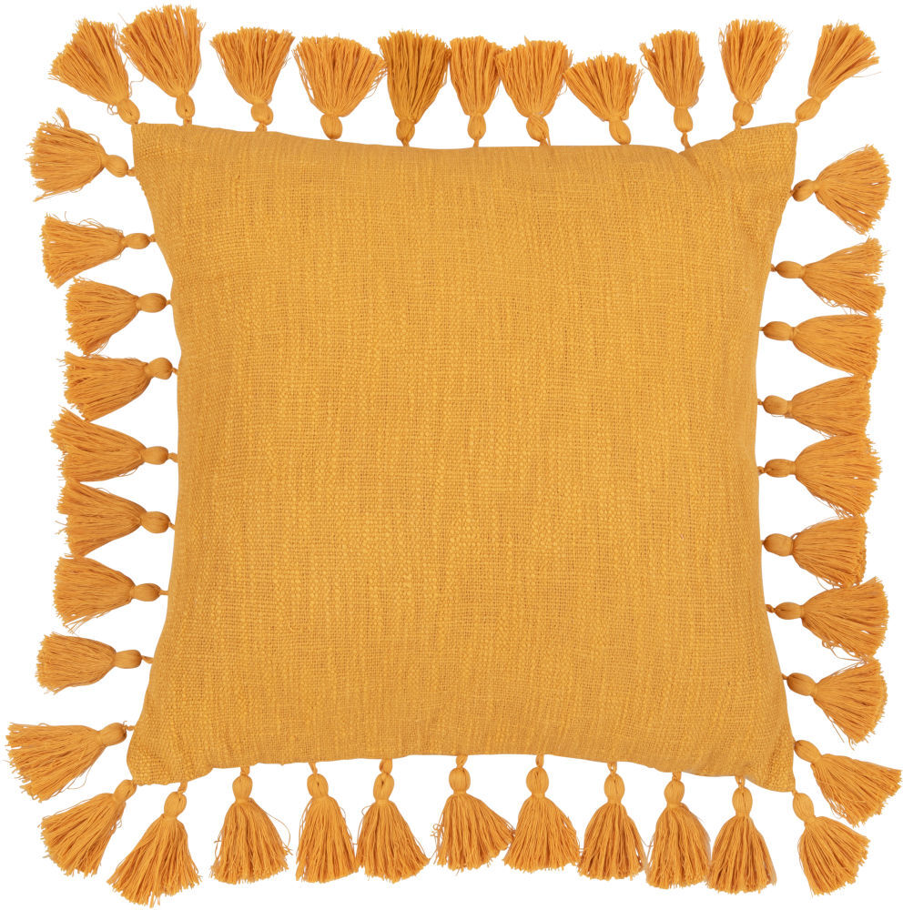 Maisons du Monde Coussin en coton jaune safran avec pompons 50x50