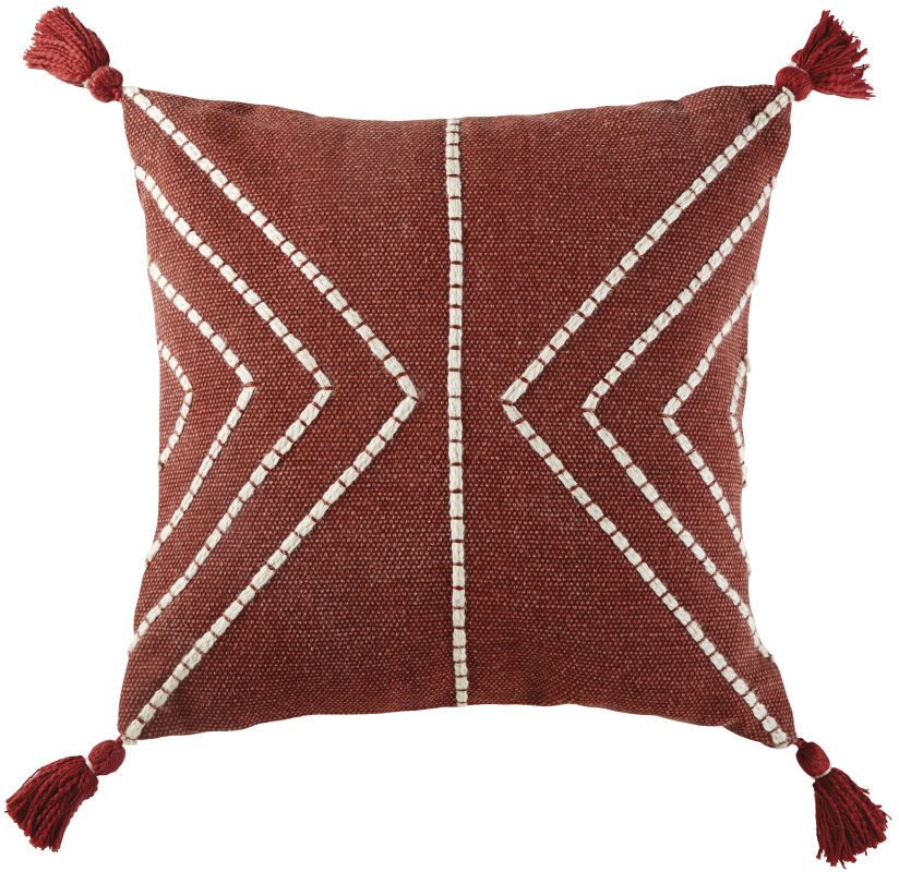 Maisons du Monde Coussin en coton rouge et écru avec pompons 45x45