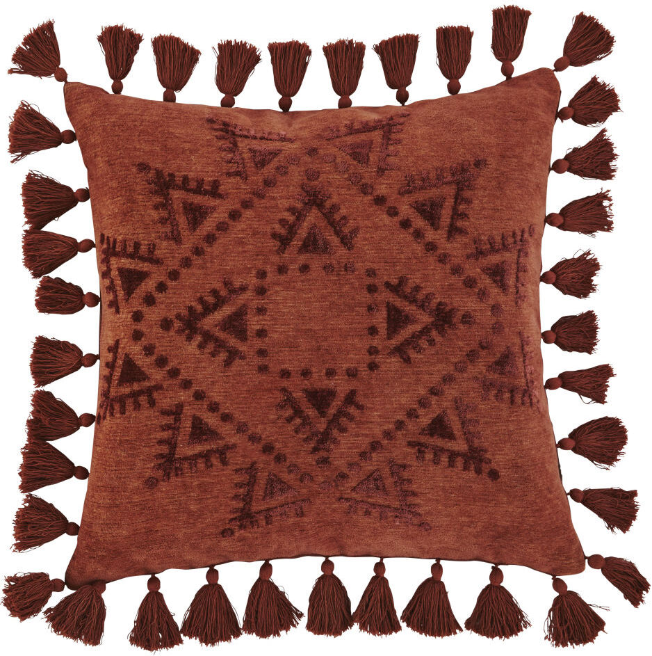 Maisons du Monde Coussin tissé jacquard chenille terracotta avec pompons 45x45