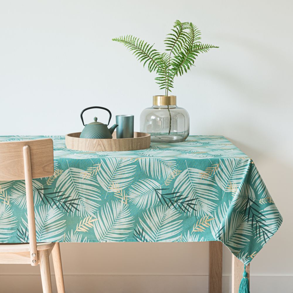 Maisons du Monde Groen katoenen tafellaken met tropische blaadjes 150x250