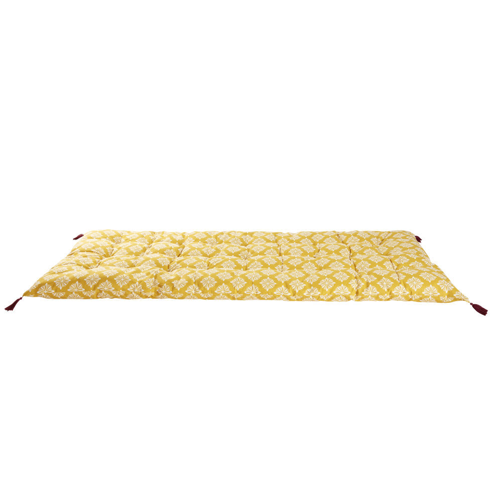 Maisons du Monde Matelas de sol en coton jaune motifs graphiques blancs 90x190