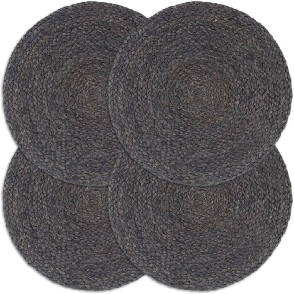 vidaXL Napperons 4 pcs Gris foncé Plain 38 cm Rond Jute