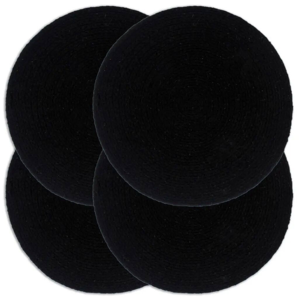 vidaXL Napperons 4 pcs Noir Plain 38 cm Rond Coton