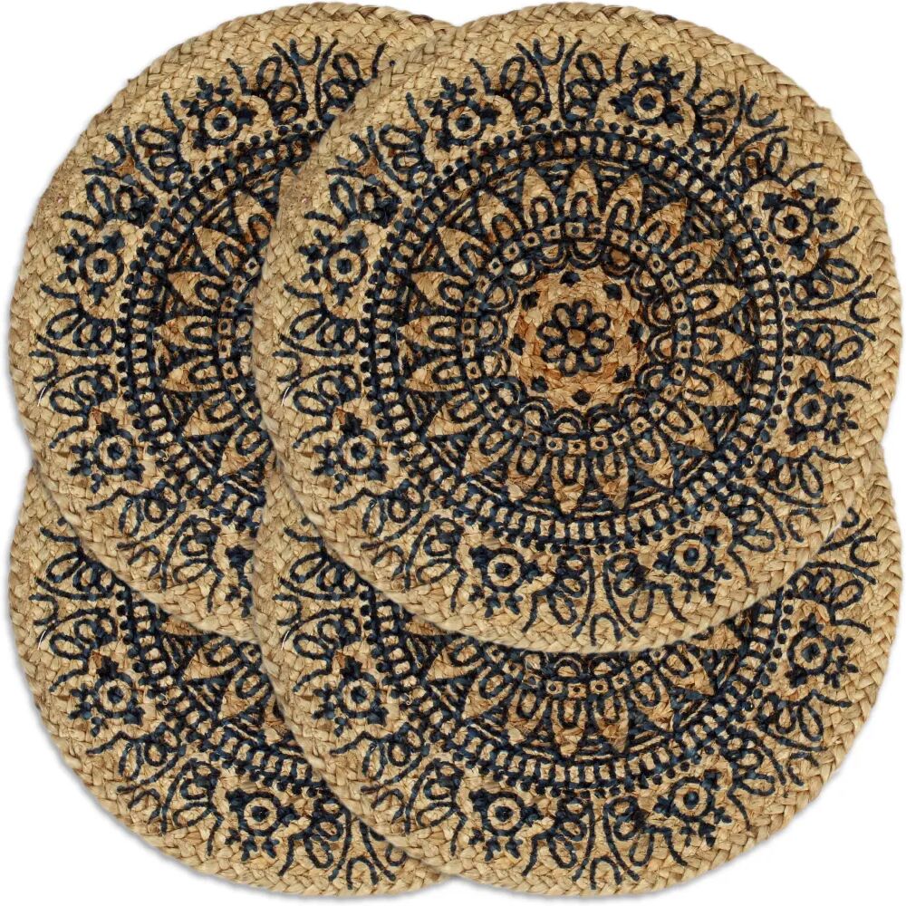 vidaXL Napperons 4 pcs Bleu foncé 38 cm Rond Jute