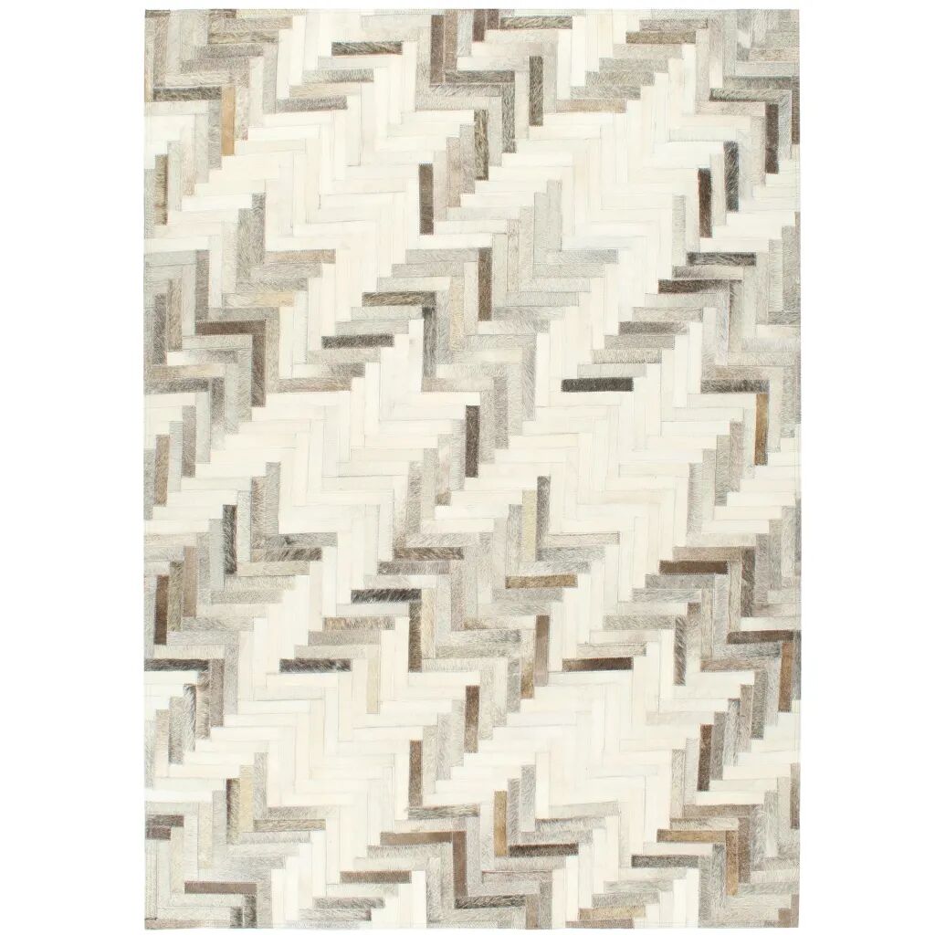 vidaXL Tapis à poils Cuir véritable Patchwork 120x170 cm Gris/Blanc