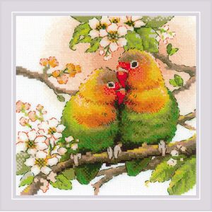 buttinette Stickbild Papageien/Lovebird, 20 x 20 cm - Size: 18 x 24 cm