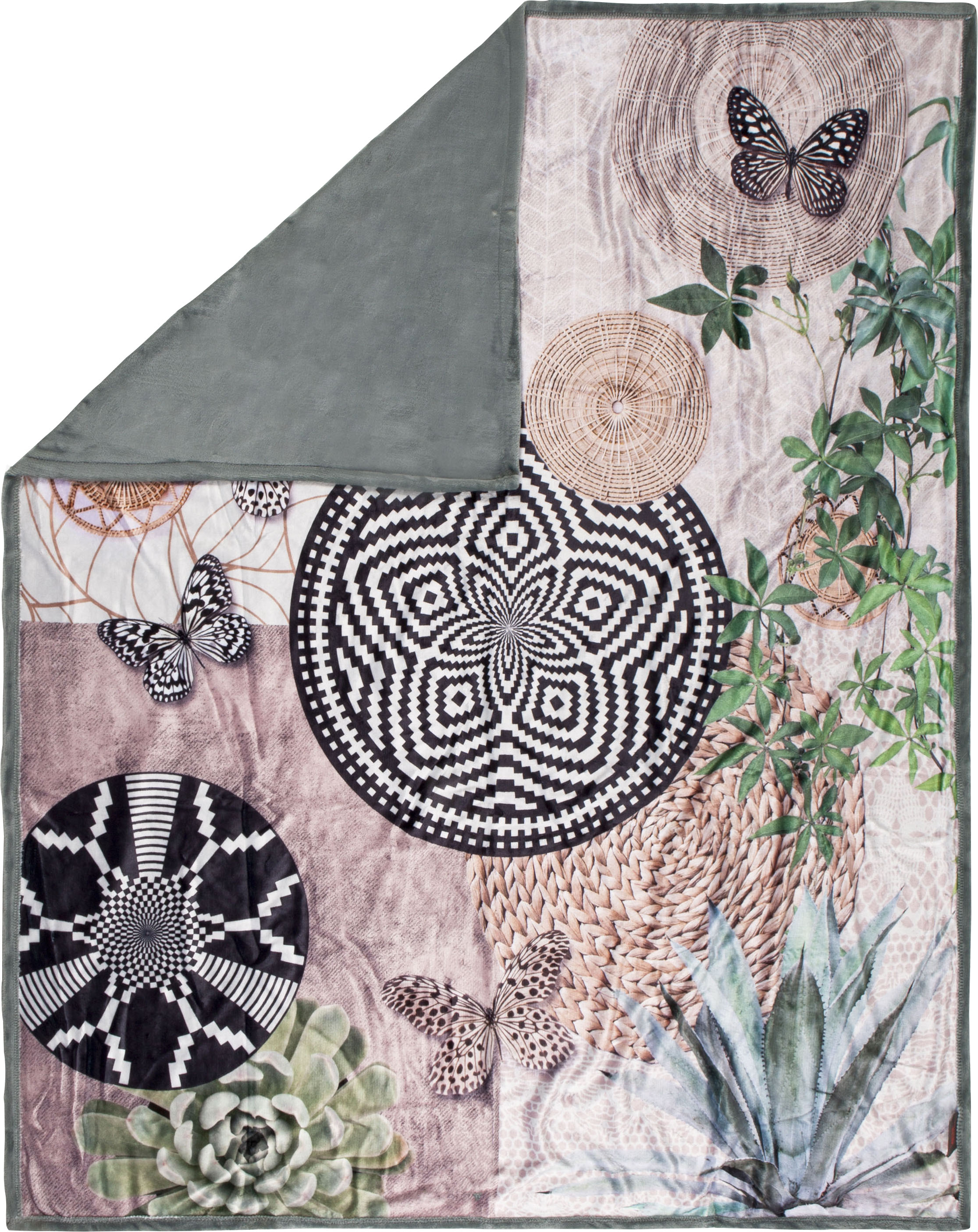 hip Plaid »Skylar«, mit Mandalas und Schmetterlingen grün  130x160 cm