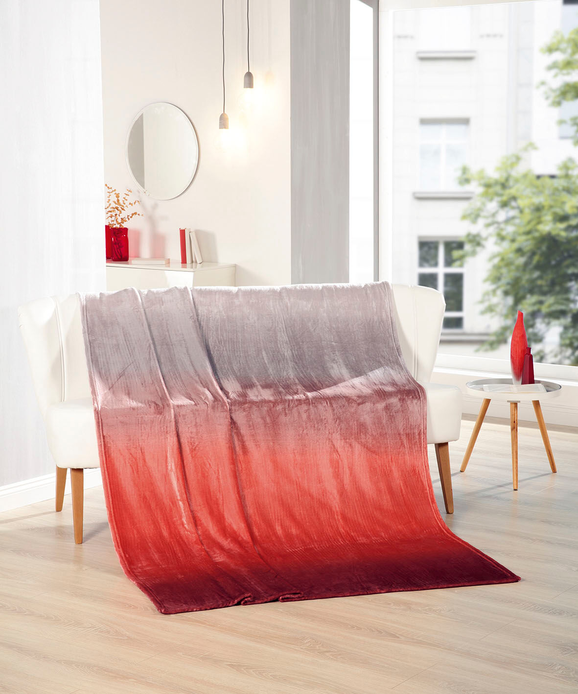 Gözze Wohndecke »Memphis Premium Rainbow«, mit bedrucktem Rainbow-Farbverlauf rot  150x200 cm