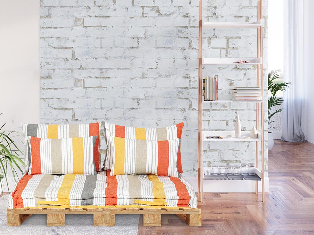 Vente-unique.ch Set Palettenauflage 80x120 cm + 2 Rückenkissen 30x50 cm SHANI - Gelb & Orange