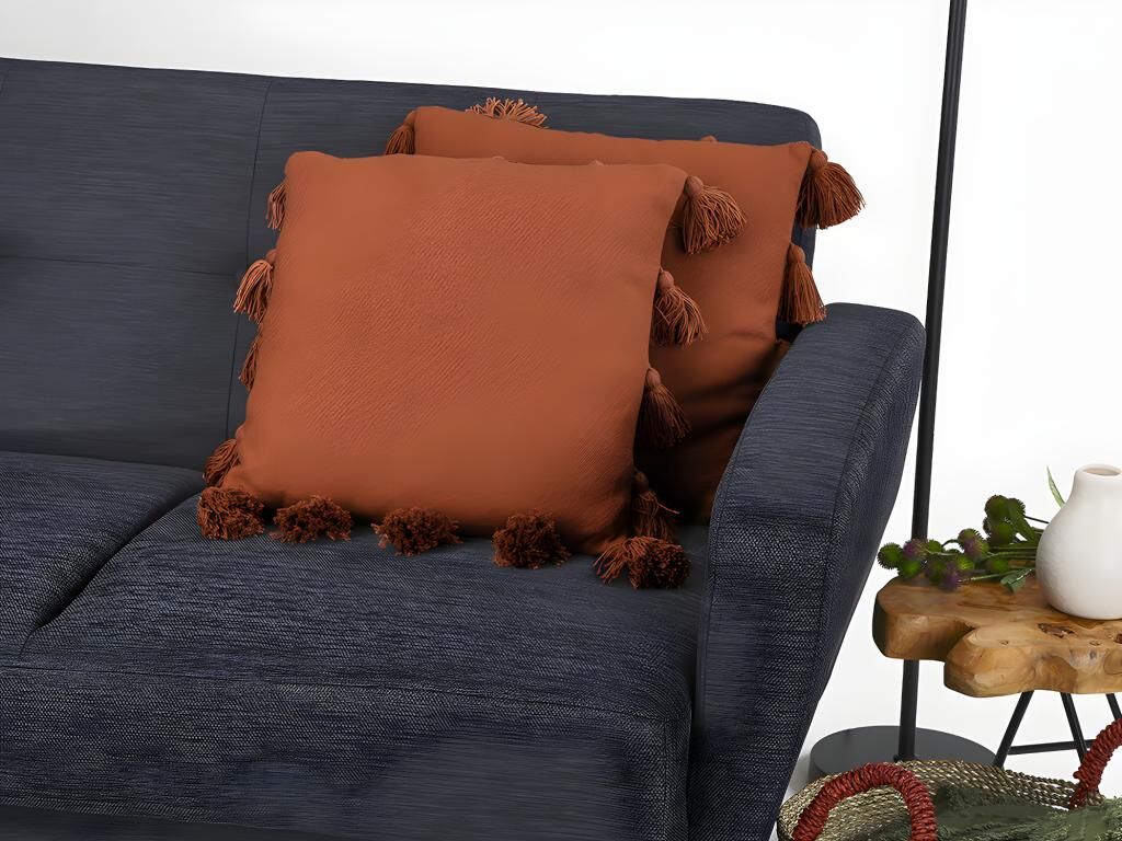 Vente-unique.ch Kissen mit Pompons 2er-Set BERMUDES - Baumwolle - 45 x 45 cm - Terracotta