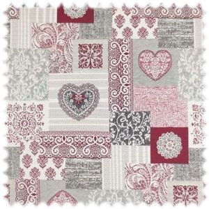 polstereibedarf-online Jacquard Flachgewebe Möbelstoff Herz Rot im Patchwork Design