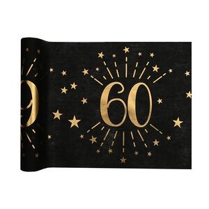 60. Geburtstag schwarz gold Tischläufer 5 m x 30 cm Zahl 60