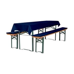 TexDeko Bierbankauflage gepolstert 220x25x2cm  3TLG Set Blickdicht mit Tischdecke 250x100cm (universal), Blau