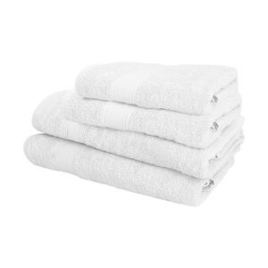 WellHome Badetuch-Set 100% Baumwolle: 2 Waschbeckenhandtücher und 2 Duschtücher in der Farbe Weiß.