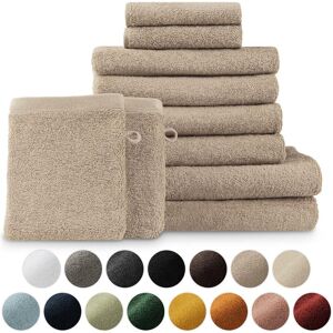 Blumtal Premium Frottier Handtücher Set Mit Aufhängschlaufen - Baumwolle - Wie Neu 06 Taupe 2 Bade-, 4 Hand-, 2 Gast-, 2 Waschlappen