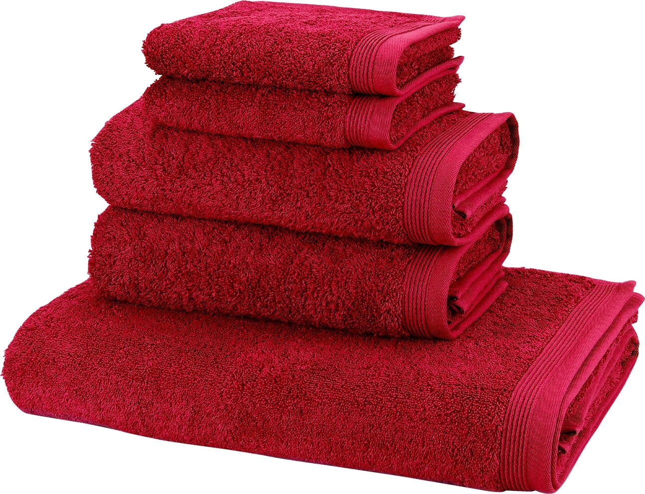 Handtuch Set MÖVE "Basic" Handtücher (Packung) Gr. (5 St.), rot (ruby) Handtuch-Sets in hochwertigster Walkfrottier Qualität