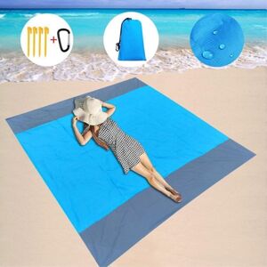 MTK Strand tæppe 210x200cm stor sandtæt vandtæt strandmåtte - blå