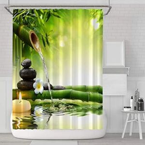Vandtæt og meldugbestandigt bruseforhæng i polyesterstof med 12 badeværelseskroge 180 x 180 cm grøn bambus