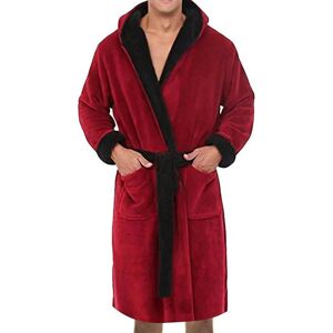 Mænd hættebadekåbe Blød fleece morgenkåbe Patchwork Nattøj Red 5XL